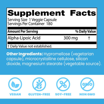Doctor's BEST Alpha Lipoic Acid Supplement 300mg, Non GMO, 180 Veg Capsules
