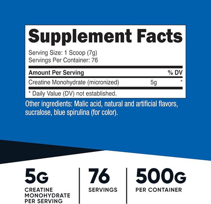 Nutricost Creatine Monohydrate Powder (Blue Raspberry), 500 Grams (1.1 LBS)