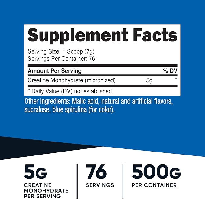 Nutricost Creatine Monohydrate Powder (Blue Raspberry), 500 Grams (1.1 LBS) (Pack of 2)