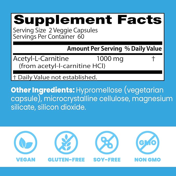 Doctors Best Acetyl-L-Carnitine 1000 mg Per Serving, 120 Veg Caps