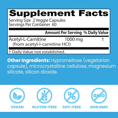 Doctors Best Acetyl-L-Carnitine 1000 mg Per Serving, 120 Veg Caps
