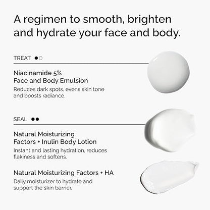 The Ordinary Face & Body Set Daily Skincare Routine with Niacinamide 5% Face & Body Emulsion, Natural Moisturizing Factors + Inulin Body Lotion, and Natural Moisturizing Factors + Hyaluronic Acid
