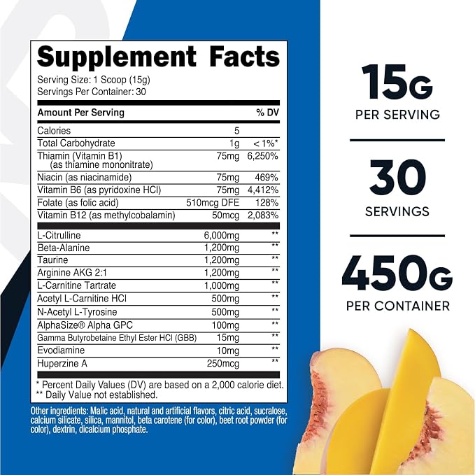 Nutricost Stim-Free Pre-Workout (Peach Mango) 30 Servings, Caffeine Free