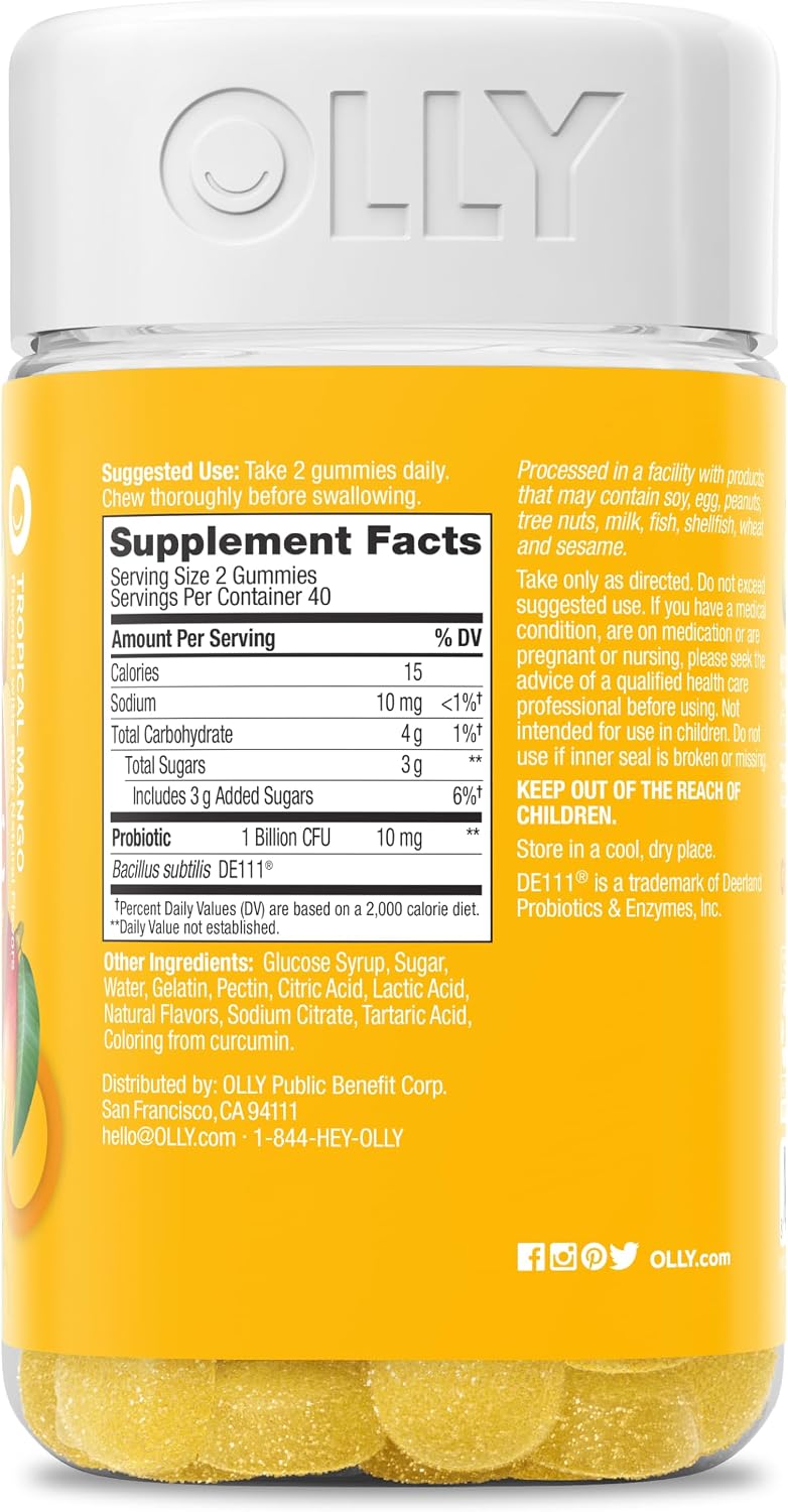 OLLY Probiotic Gummy, Immune System & Digestive Support*, Mango - 80 Count
