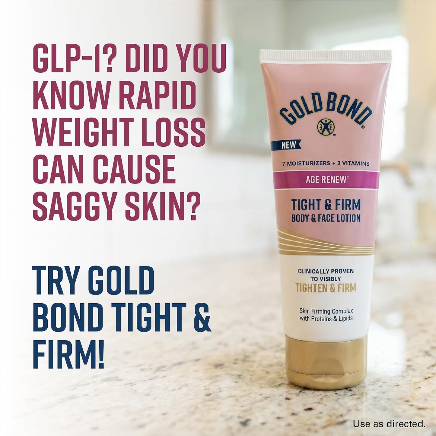 Gold Bond Age Renew Tight & Firm Body & Face Lotion, Aging, Dry Skin Lotion | Skin Firming Complex with Proteins & lipids, Clinically Proven to Visibly Tighten, Won't Clog Pores, Dermatologist Tested