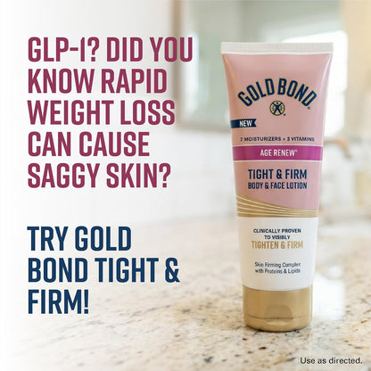 Gold Bond Age Renew Tight & Firm Body & Face Lotion, Aging, Dry Skin Lotion | Skin Firming Complex with Proteins & lipids, Clinically Proven to Visibly Tighten, Won't Clog Pores, Dermatologist Tested