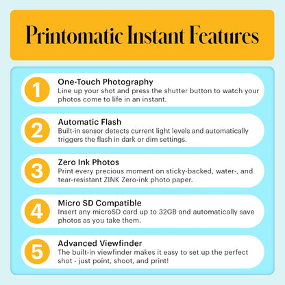 Kodak Printomatic Full-Color Instant Print Digital Camera - 75 Sheets Bundle - Prints On Zink 2x3 Sticky-Back Photo Paper - 5MP, Portable, Creative Fun Gift for Birthday, Christmas, Holiday - Blue