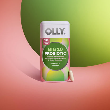 OLLY Big 10 Probiotic, Healthy Gut Microbiome, 10 Billion CFUs - 30 Count