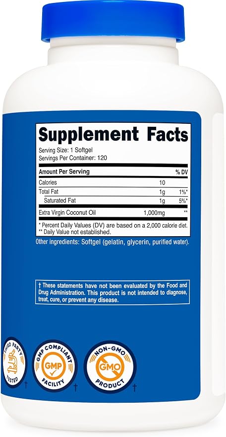 Nutricost Coconut Oil Softgels (1000mg) 120 Softgels, Extra Virgin
