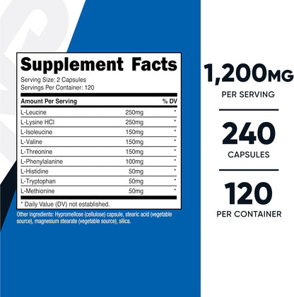 Nutricost EAA Capsules 1200mg, 240 Capsules - Essential Amino Acids, 120 Servings - Non-GMO, Gluten Free & Vegan (Pack of 2)