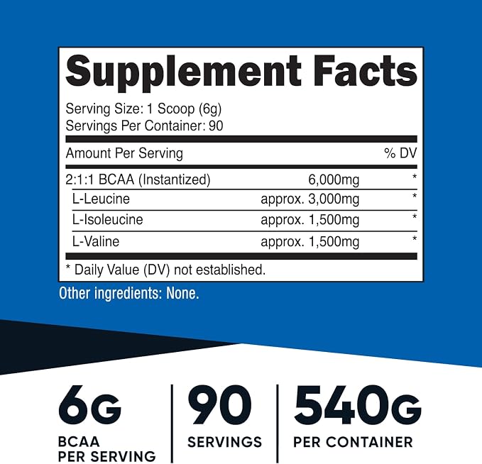 Nutricost BCAA Powder 2:1:1 (90 Servings, No Flavor Added) - Branched Chain Amino Acids