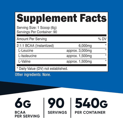 Nutricost BCAA Powder 2:1:1 (90 Servings, No Flavor Added) - Branched Chain Amino Acids