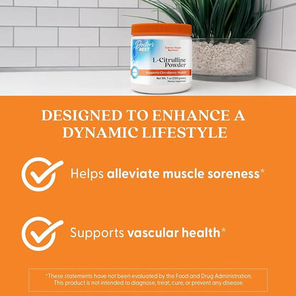 Doctors Best L-Citrulline Powder, Nitric Oxide Metabolism Support, 7 oz