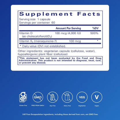 Pure Encapsulations Vitamin D3 & K2, 60 Capsules