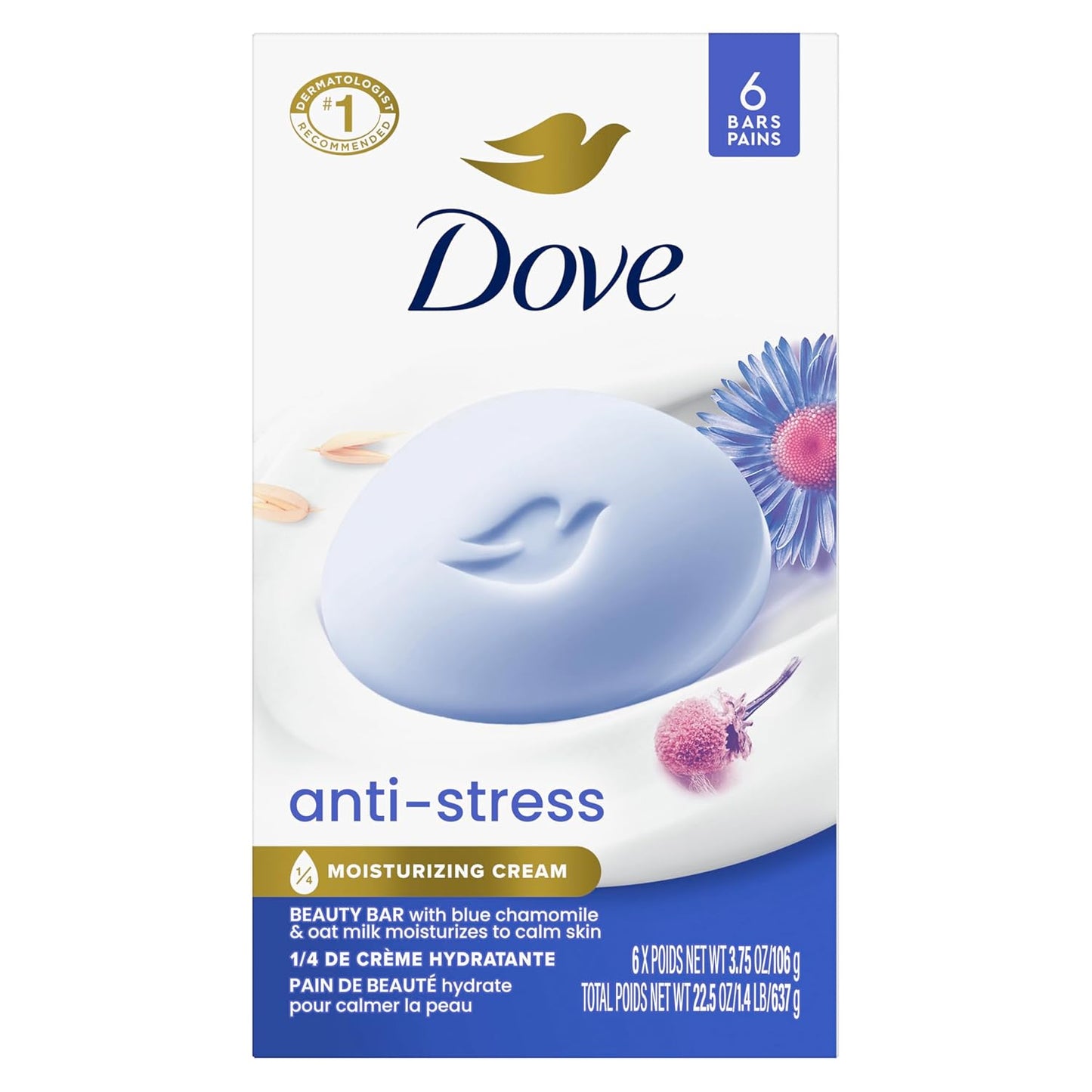 Dove Beauty Bar Gentle Cleanser Anti-Stress Cream Bar Moisturizes To Calm Skin Gentle Bar Soap Cleanser Made With 1/4 Moisturizing Cream 72 pack