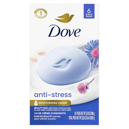Dove Beauty Bar Gentle Cleanser Anti-Stress Cream Bar Moisturizes To Calm Skin Gentle Bar Soap Cleanser Made With 1/4 Moisturizing Cream 72 pack