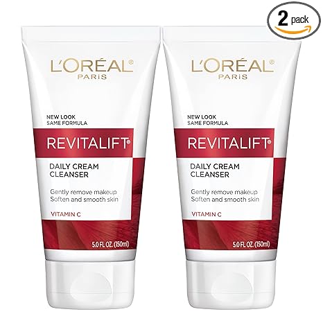 L'Oreal Paris Revitalift Daily Cream Cleanser, Gentle Makeup Remover Face Wash with Vitamin C 5 fl. oz (Pack of 2)