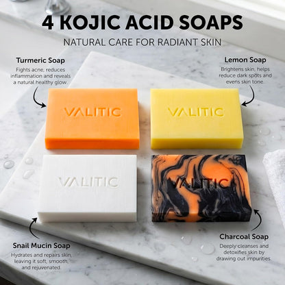 VALITIC Kojic Acid Soap Bars 4 Assorted Dark Spot Remover Soaps Gift Set