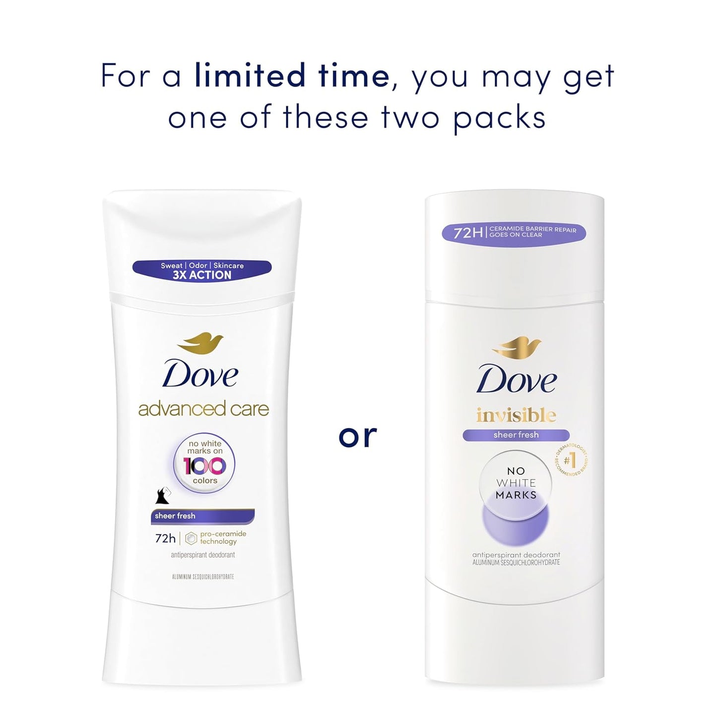 Dove Advanced Care Antiperspirant Deodorant Stick Sheer Fresh for Soft, Resilient Skin, with No White Marks & 72-Hour Sweat & Odor Protection, 2.6 oz