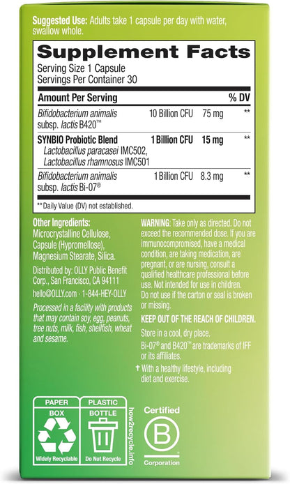 OLLY Precise Probiotics Metabolism Support Supplement, Supports Your Microbiome, Digestive & Immune Systems and Your Healthy Metabolism*, Clinically Studied Strains, 30 Count