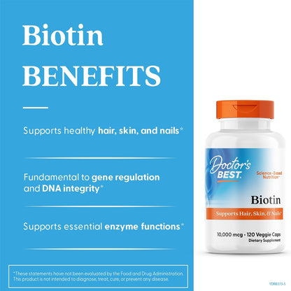 Doctor's Best Biotin Vitamin Supplement 10000 mcg, 120 Veg Caps