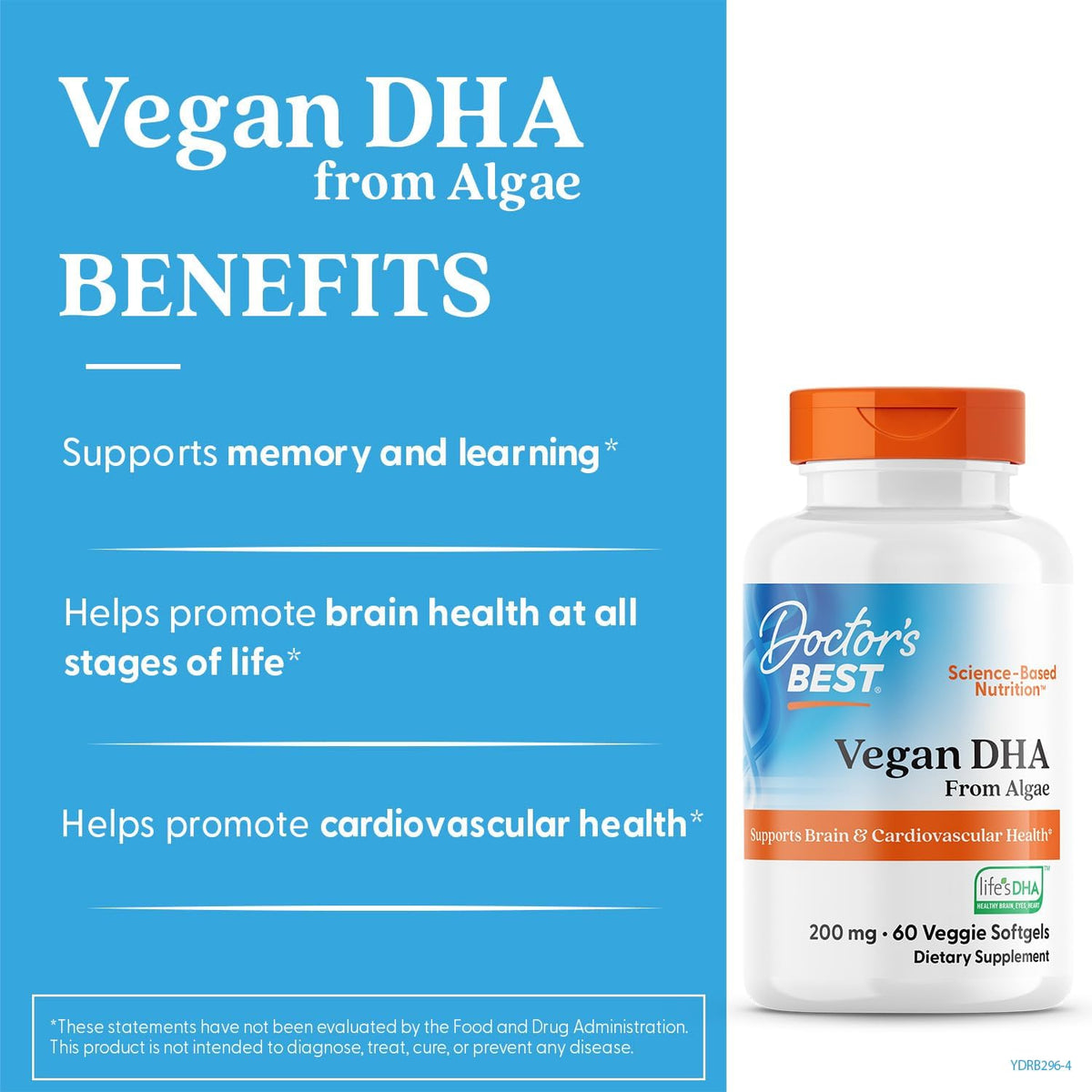 Doctors Best Vegan DHA from Algae, Non-GMO, 60 Veggie Softgels