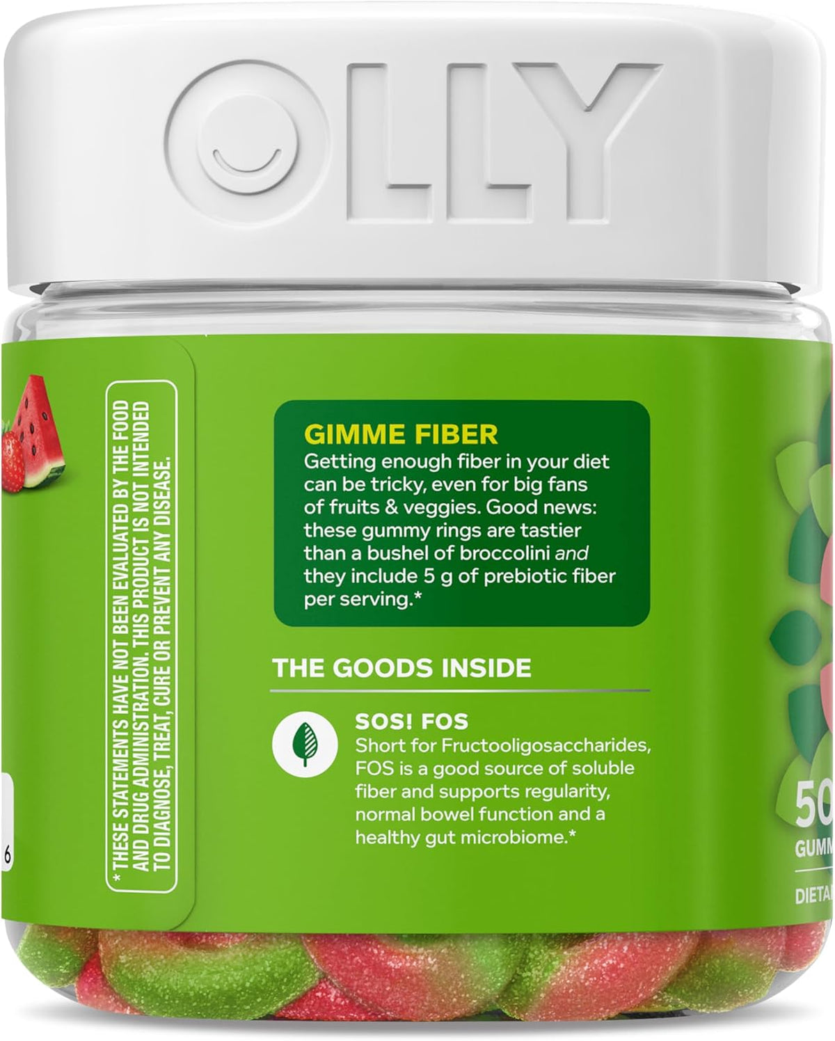 OLLY Fiber Gummy Rings, Digestive Health Supplement, Berry Melon - 50 Count