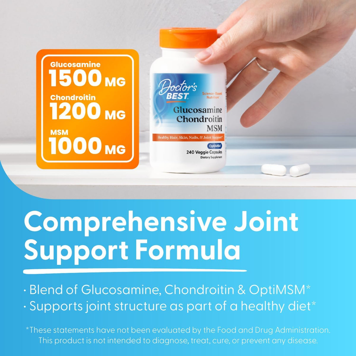 Doctor's Best Glucosamine Chondroitin MSM, Non GMO, 240 Capsules (2 Pack)
