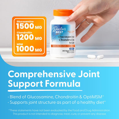 Doctor's Best Glucosamine Chondroitin MSM, Non GMO, 240 Capsules (2 Pack)