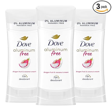 Dove Aluminum Free Deodorant for Women 3 Pack Dragon Fruit & Coconut Cream 72 hour odor protection 2.6oz