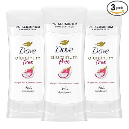Dove Aluminum Free Deodorant for Women 3 Pack Dragon Fruit & Coconut Cream 72 hour odor protection 2.6oz
