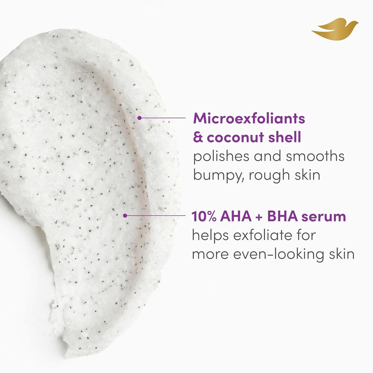 Dove KP Bump Eraser Body Scrub with Violet Woods Scent 10% AHA & BHA Serum For Rough Bumpy Skin & Ingrowns 8.5 OZ