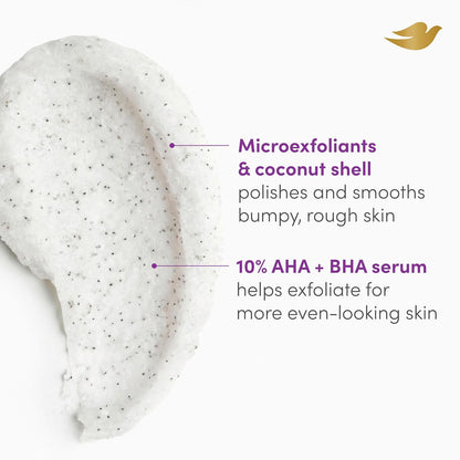 Dove KP Bump Eraser Body Scrub with Violet Woods Scent 10% AHA & BHA Serum For Rough Bumpy Skin & Ingrowns 8.5 OZ