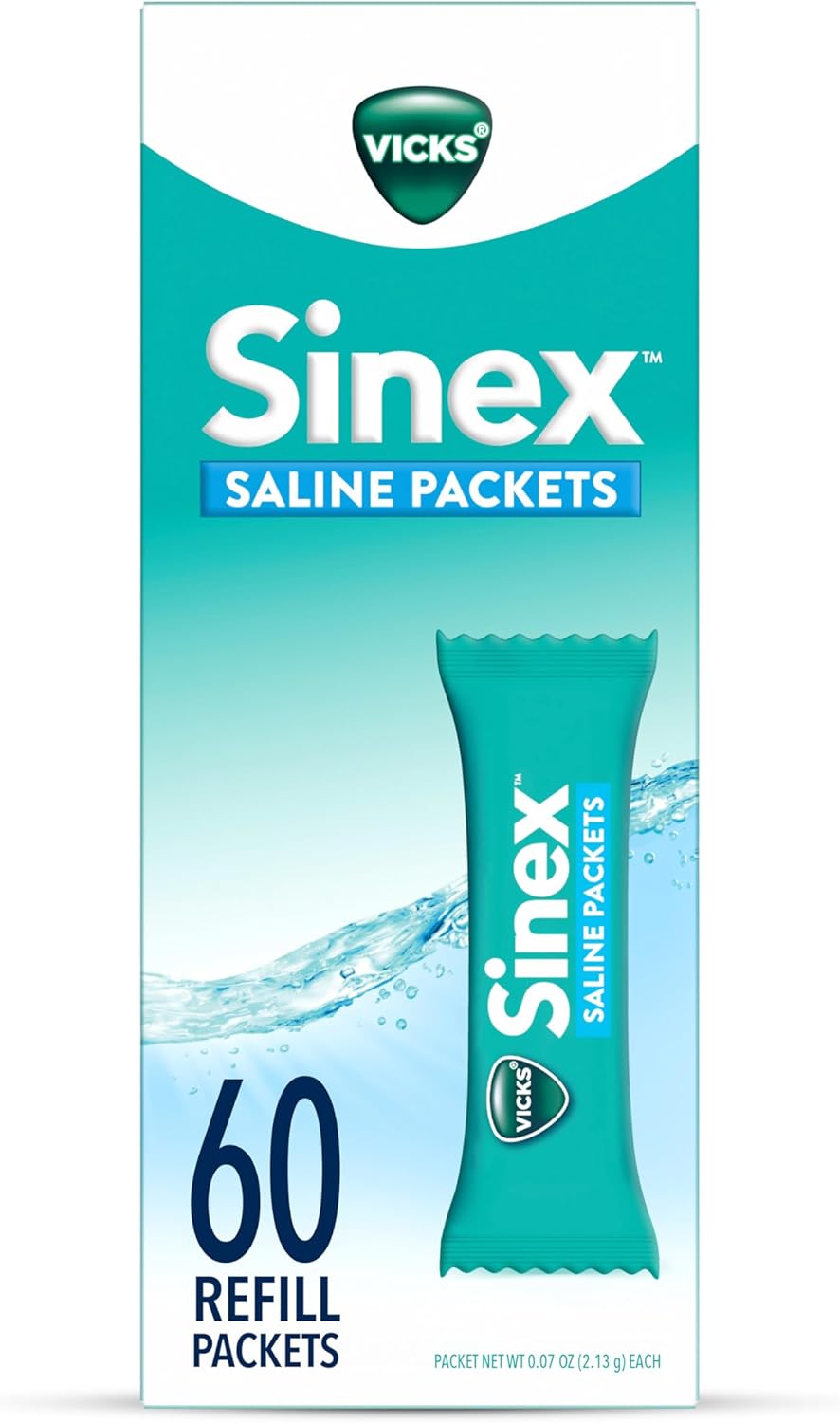 Vicks Sinex Saline Nasal Rinse Refill Packets, Flush Out Mucus & Allergens, Fast & Effective Relief for Everyday Congestion from Sinus & Allergy, 60 Refill Packets