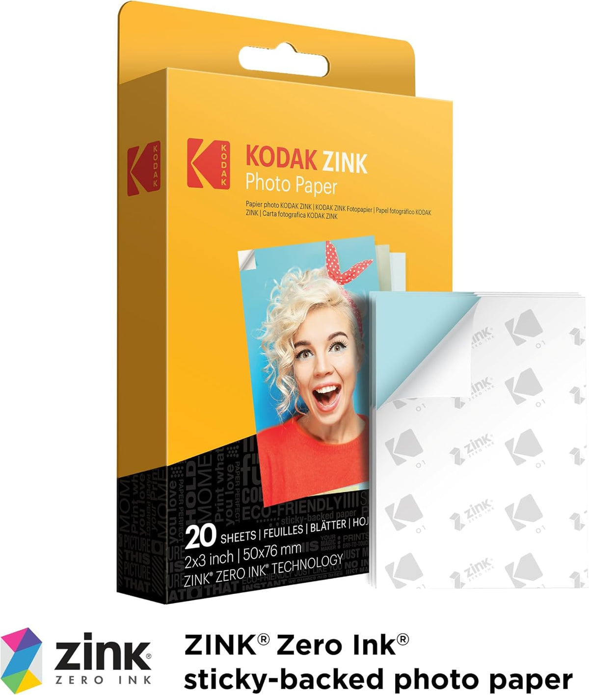 KODAK 2x3 Premium Sticky-Backed ZINK Photo Paper (20 Sheets) - Compatible With Kodak Step, Step Slim, Printomatic, Printomatic+, Smile+, Step Touch