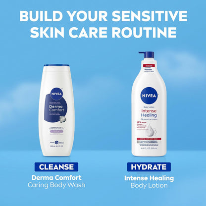 NIVEA Hydrating Body Wash for Sensitive Skin with Hyaluronic Acid and Vitamin E, Mild Fragrance, Dermatologically Tested