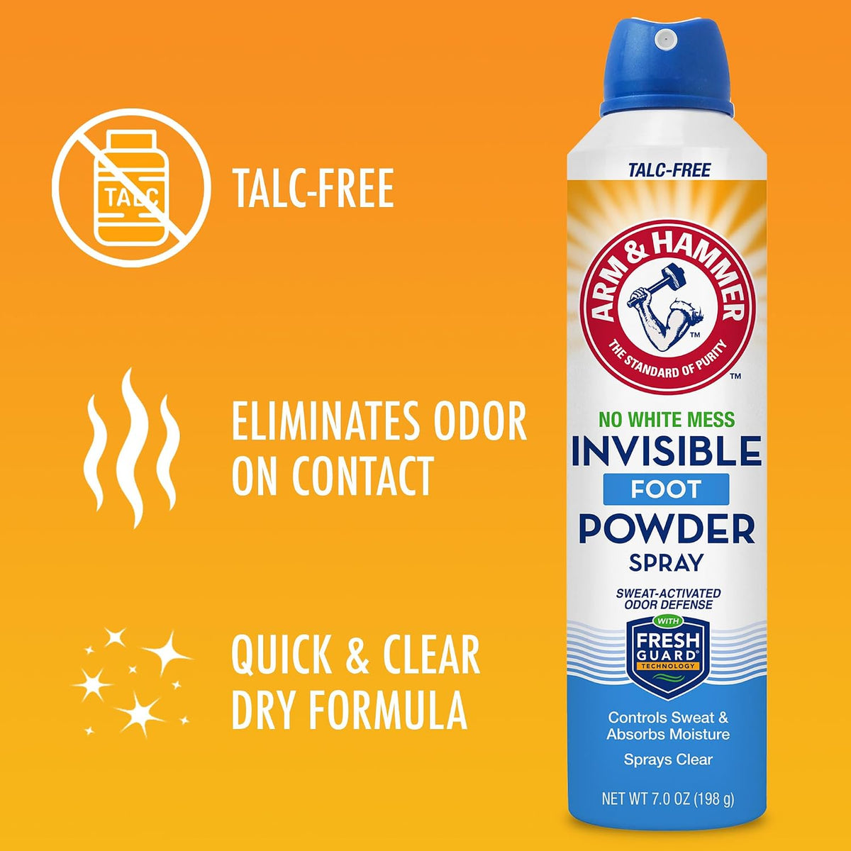 Arm & Hammer Invisible Foot Powder Spray, Odor & Sweat Control, 7oz, 3 Pack