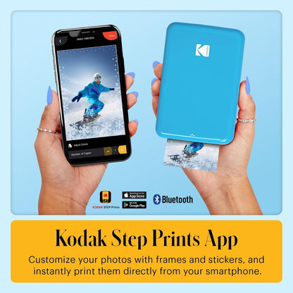 KODAK Step Instant Photo Printer, Zink 2x3” Color Sticky-Back Photos, Bluetooth Compatible with iOS & Android Devices, Editing App, Blue