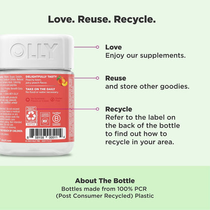 OLLY Probiotic + Prebiotic Gummy,Digestive Support and Gut Health,500 Million CFUs,Fiber,Adult Chewable Supplement for Men and Women,Peach,60 Day Supply -,60 Count (Pack of 2)