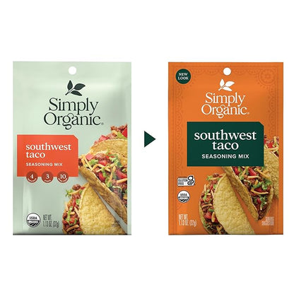 Simply Organic Southwest Taco Seasoning Mix, Gluten Free, Certified Organic, Kosher, Pure Flavor for Tacos, Stir-Fries, Mexican Dishes, and More | 1.13 Ounce (Pack of 12)