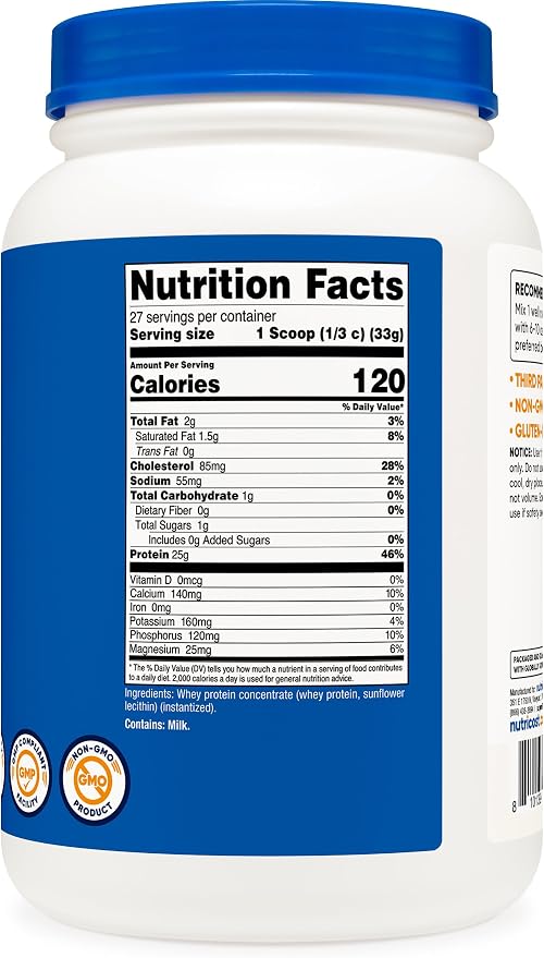 Nutricost Whey Protein Concentrate Powder (Unflavored) 2LBS, Gluten Free