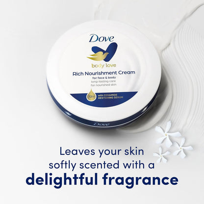 Dove Nourishing Body Care, Face, Hand, and Body Rich Nourishment Cream for Extra Dry Skin with 48-Hour Moisturization, 3-Pack, 5.07 Oz Each Jar