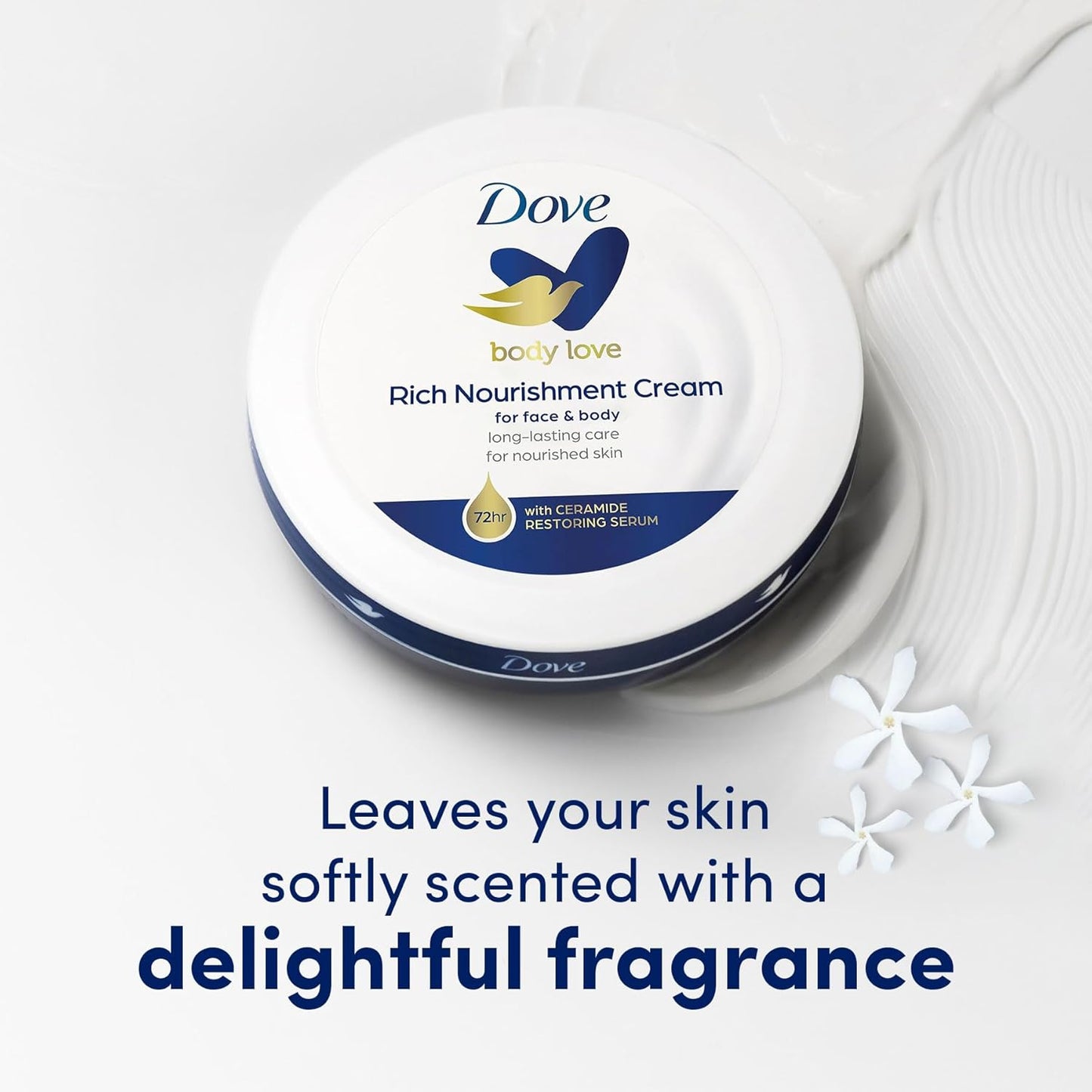 Dove Nourishing Body Care, Face, Hand, and Body Rich Nourishment Cream for Extra Dry Skin with 48-Hour Moisturization, 4-Pack, 2.53 Oz Each Jar