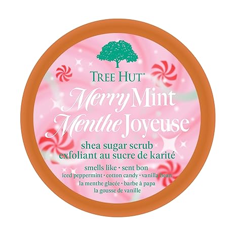 Tree Hut Merry Mint Shea Sugar Scrub, Exfoliating, Hydrating & Moisturizing Body Scrub with Shea Butter & Nourishing Essential Oils, Smooth & Soften Skin, Limited Edition Holiday, 18 oz