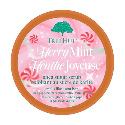 Tree Hut Merry Mint Shea Sugar Scrub, Exfoliating, Hydrating & Moisturizing Body Scrub with Shea Butter & Nourishing Essential Oils, Smooth & Soften Skin, Limited Edition Holiday, 18 oz