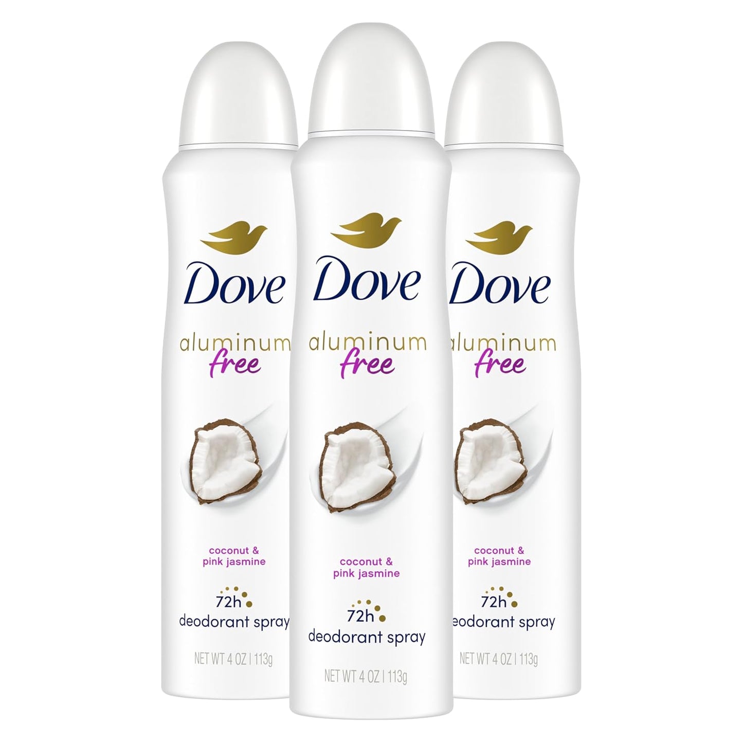 Dove Aluminum Free Deodorant Spray for Women 3 Count Coconut & Pink Jasmine 72 hour odor protection 4oz