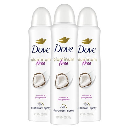 Dove Aluminum Free Deodorant Spray for Women 3 Count Coconut & Pink Jasmine 72 hour odor protection 4oz