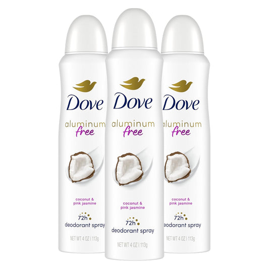 Dove Aluminum Free Deodorant Spray for Women 3 Count Coconut & Pink Jasmine 72 hour odor protection 4oz