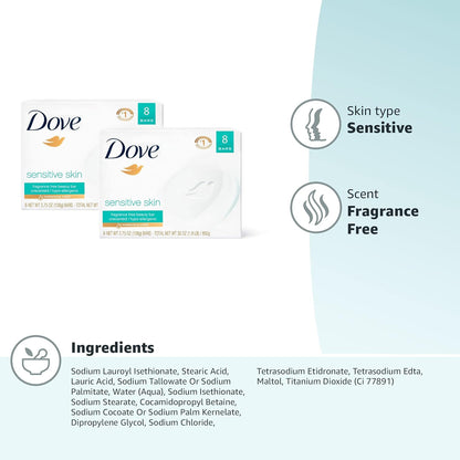 Dove Beauty Bar Gently Cleanses and Nourishes Sensitive Skin Effectively Washes Away Bacteria While Nourishing Your Skin 3.75 oz 16 Bars