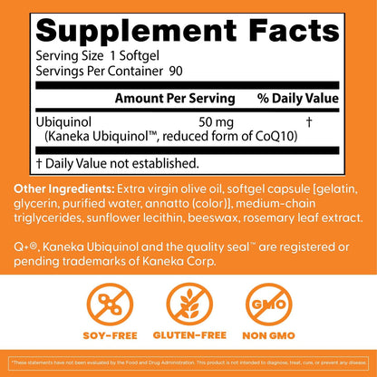 Doctor's Best Kaneka Ubiquinol 50 mg Supplement, Non GMO, 90 Softgels